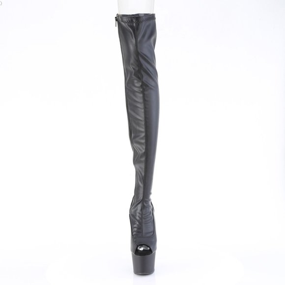 Pleaser Adore 3011 Black PU Leather Platform Thigh High Boots - Picture 4 of 5